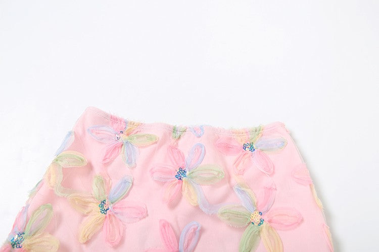 Weird Puss Colorful Flowers Skirts Women Sequins Patchwork Mesh Summer Trend Sweet Street Party Casual Holiday Chic Mini Bottoms