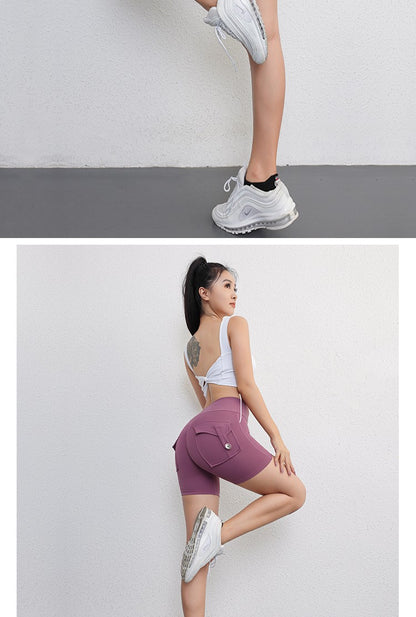 Peach Butt Fitness Shorts Women's Exercise Three-Quarter Pants Cargo Air Dry Pocket Yoga Tight Lift Summer