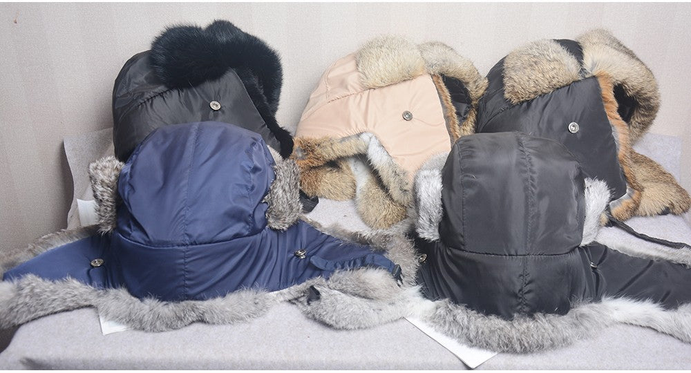 New Russia Winter Real fur Hat Men Outdoor Windproof Super Warm Real Rabbit Fur Bomber Hats Natural Soft Natural Rabbit Fur Caps