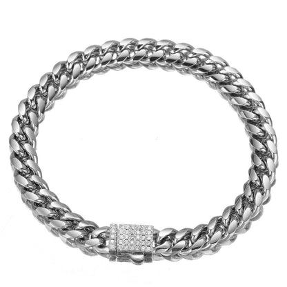 Joias Hip Hop 6mm-14mm Qualquer Comprimento 316L Aço Inoxidável Fivela de Cristal Fashion Pulseira Elos Miami Feminina Masculina
