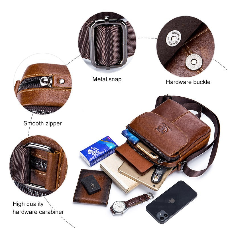 BULLCAPTAIN Leather Men's Messenger Bag Business Shoulder Bags Suitable For 7.9 Inch Ipad Mini High Quality Male Crossbody Bages