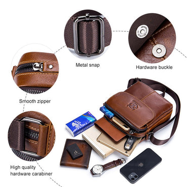 BULLCAPTAIN Leather Men's Messenger Bag Business Shoulder Bags Suitable For 7.9 Inch Ipad Mini High Quality Male Crossbody Bages