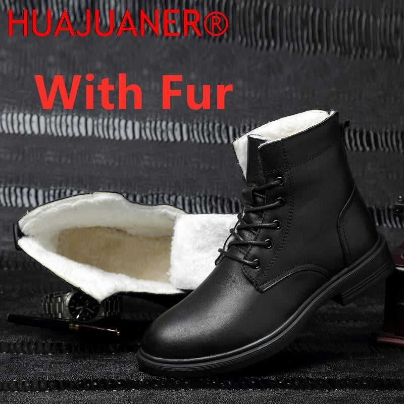 Men Winter Shoes Formal Dress Boots Black Motorcycle Boots Warm Oxford Ankle Men's Boots Genuine Leather High Quality Big Siz 50