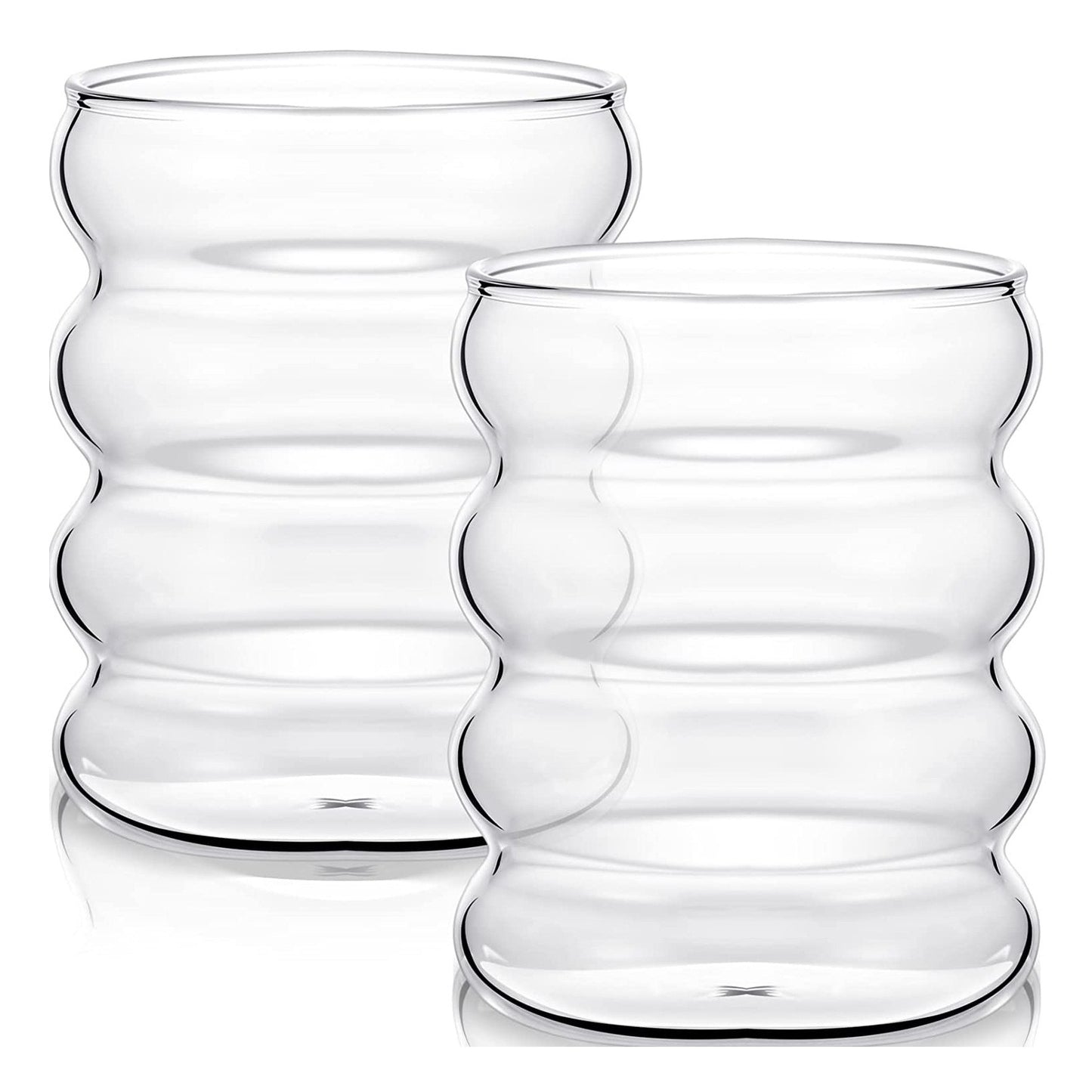 2/4 PEÇAS Copos de Vidro Ondulados para Bebidas com Canudos Copos de Vidro Vintage Ondulados para Vinho Champanhe Leite Café