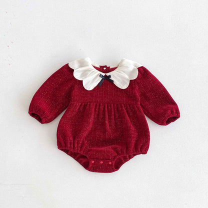 Newborn Christmas Red Clothes Autumn Kids Baby Girls Sweet Petal Collar Princess Rompers Infant New Baby Girls Rompers Clothes