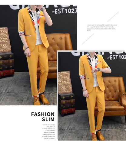 Summer 2025 Korean Slim Fit Short Sleeve Suit Casual Thin British Style Seven-Point Mid-Sleeve Suit for Men
