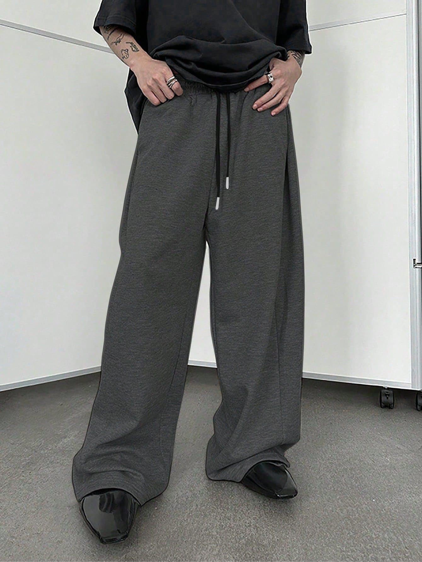 Autumn Men's Baggy Wide-leg Pants Outdoor Jogging Sweatpants Loose Straight Fashion Korean Casual Trousers Streetwear Black Gray
