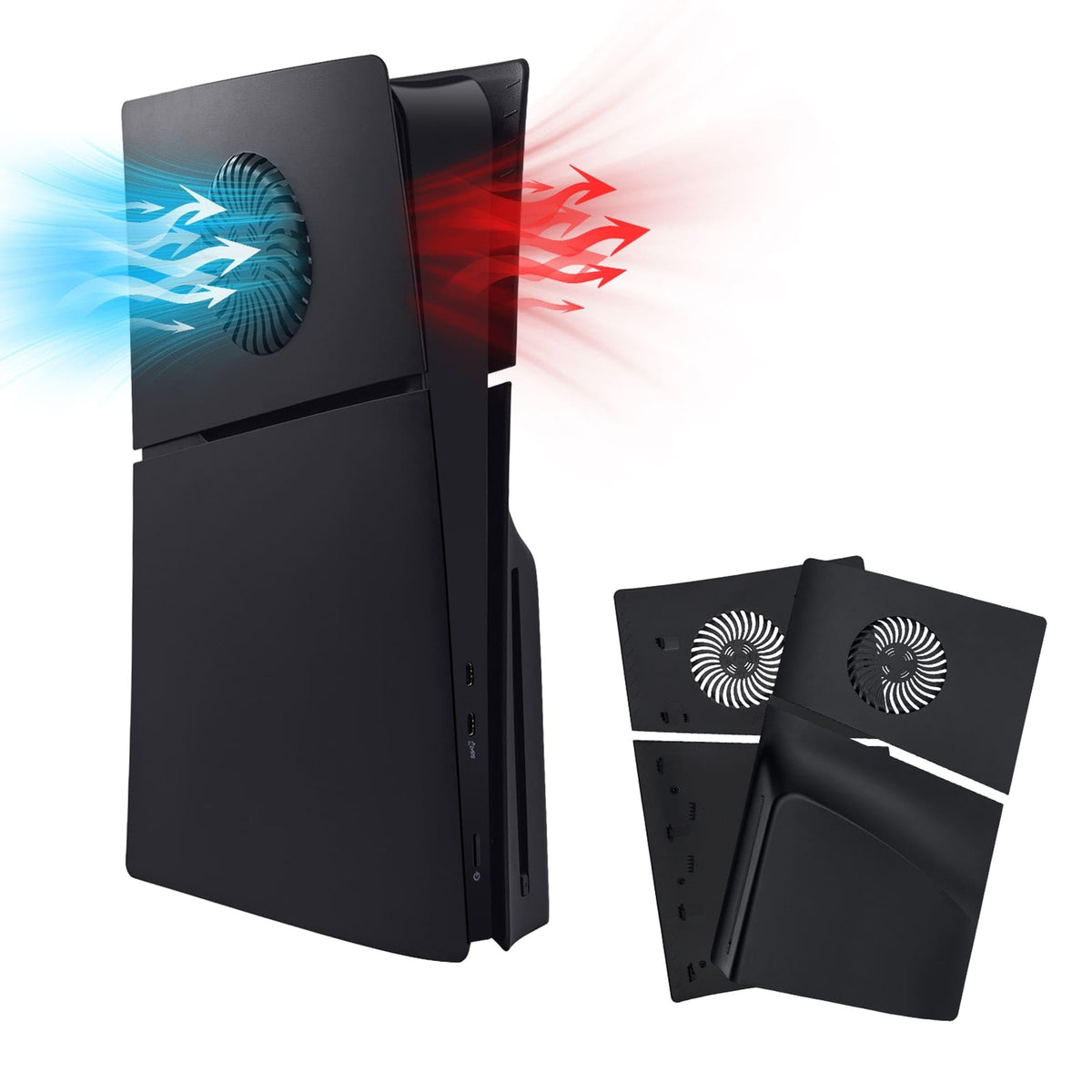 Face Plates for PS5 Slim Disc Edition Only, Anti-Scratch Replacement Panels Cover Plates Shell Case with Cooling Vent,Black