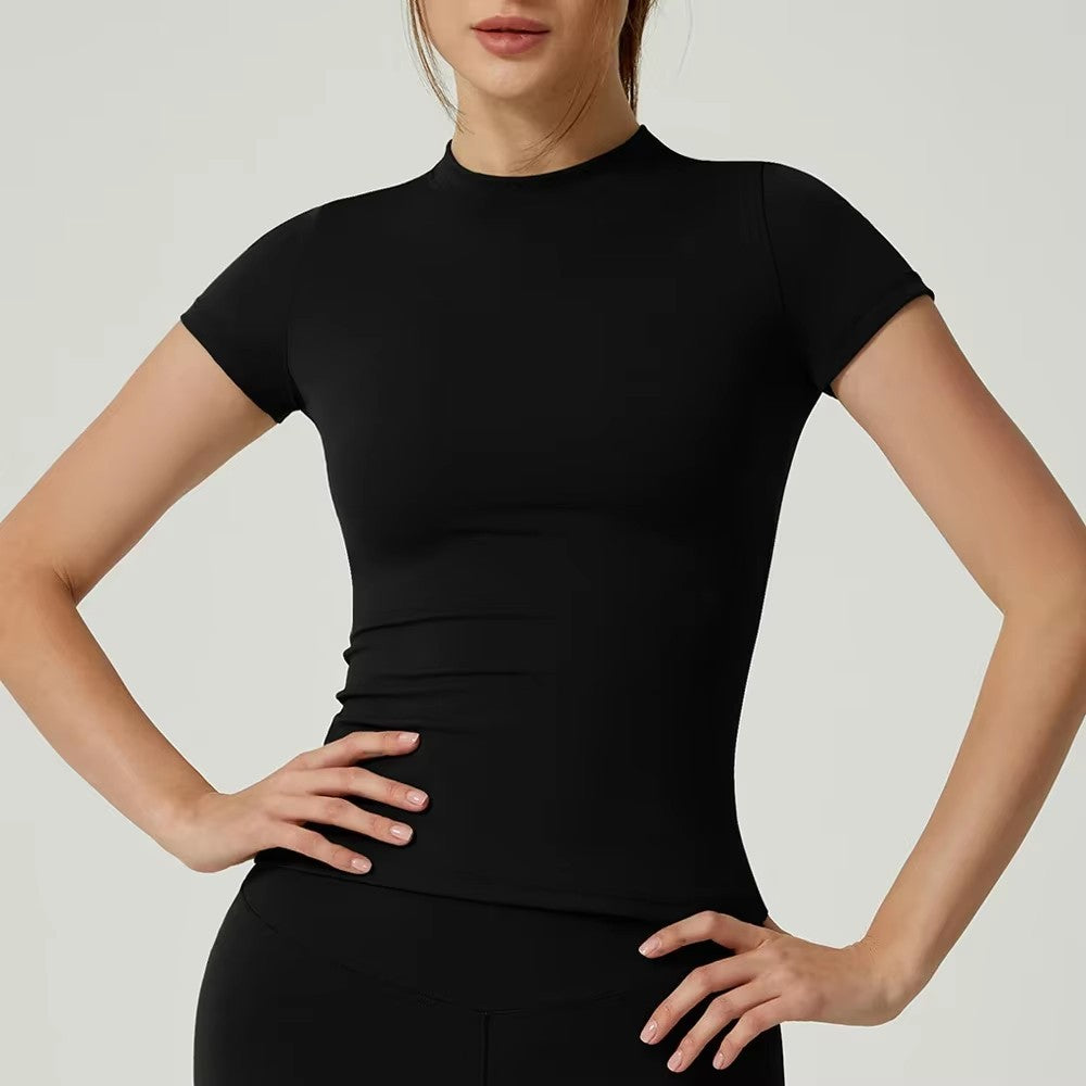 New Women Running Sports T Shirt Summer Short Sleeve Round Neck Breathable Stretchy GYM Yoga Slim Fitness Active Top Tee