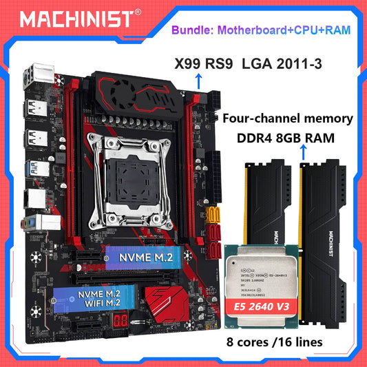 Kit Placa-mãe MACHINIST X99 RS9 Opcional LGA2011-3 Xeon E5 2640 V3 CPU e 16GB RAM DDR4 NVME M.2 Quatro Canais USB3.0
