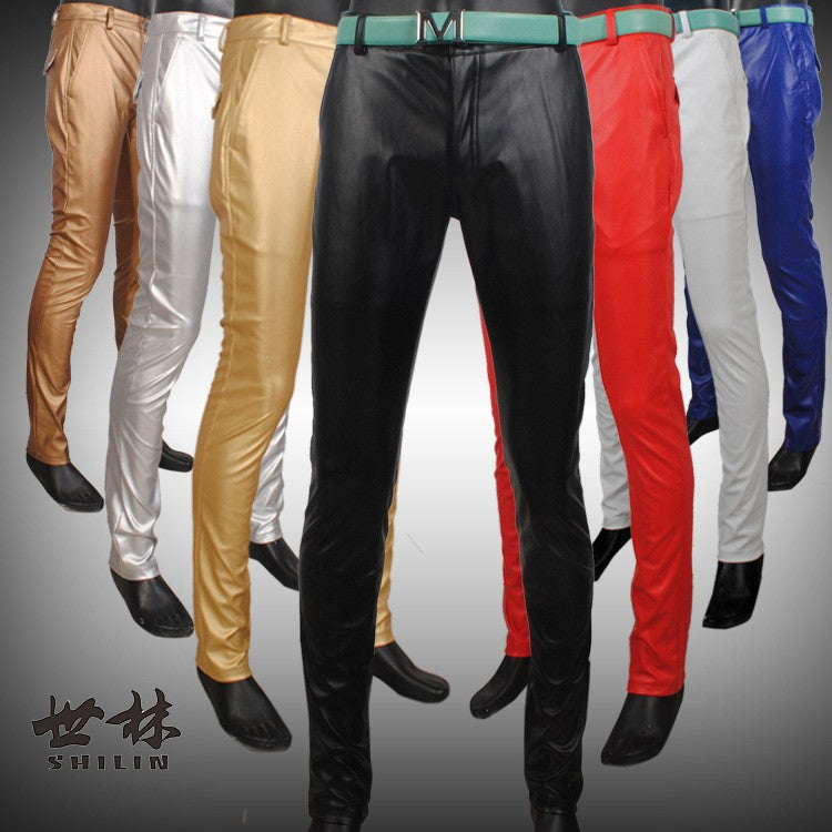 Men's Slim Fit Leather Pants Motorcycle Trendy Sle Long Trousers Thiened PU Fabric Summer Season Faionable Biker Pants