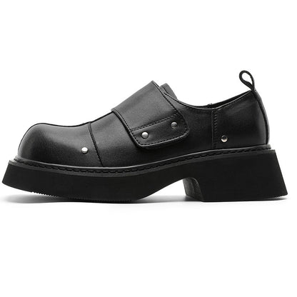 Velcro slip in formal shoes for men thick soled British style black metal decorative loafers casual patent leather shoes trendy