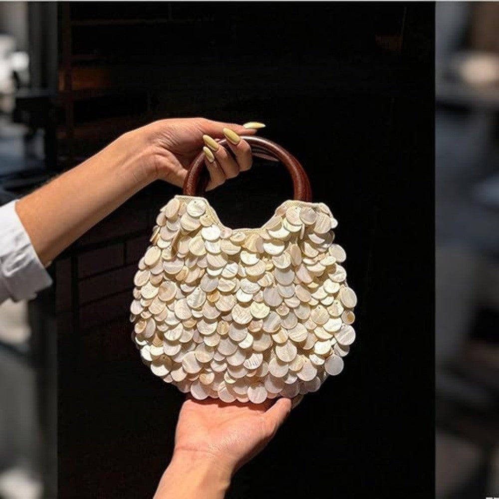 Handmade Fairy Beaded Bag?? ??Large Capacity ?Compact Size?? ??Seashell Clutch Purse?? Mermaid Style?? Shell Embellishments??