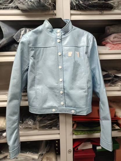 Trendy Luxury French Cou Logo Silhouette PU Leather Jacket Black Wine Red Short Coat Half Skirt Set Women's Fashion Outerwear