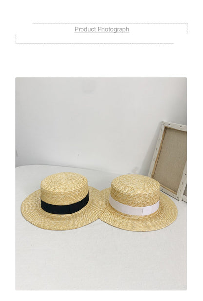 Chapéu de sol feminino de verão com aba larga, Fedora, palha de trigo natural, chapéu de praia, chapéu de sol feminino de ráfia, Panamá Jazz