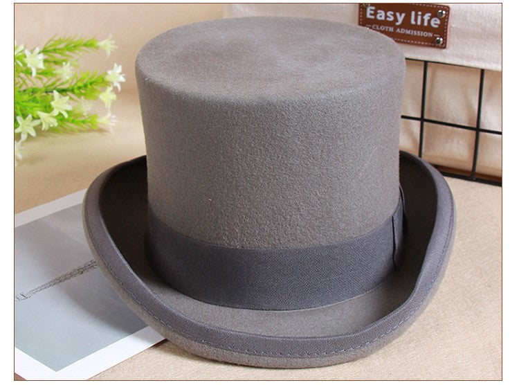 Wool Flat Man Top Hat Fashion Fedora Hats Versatile Panama Magician Cap Gentleman Cylinder Strap Steampunk Unisex Elegant