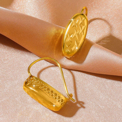 Niche Unique Retro Embossed Gold Ear Hooks For Women 24K Gold AU999, Special pattern hard to duplicate