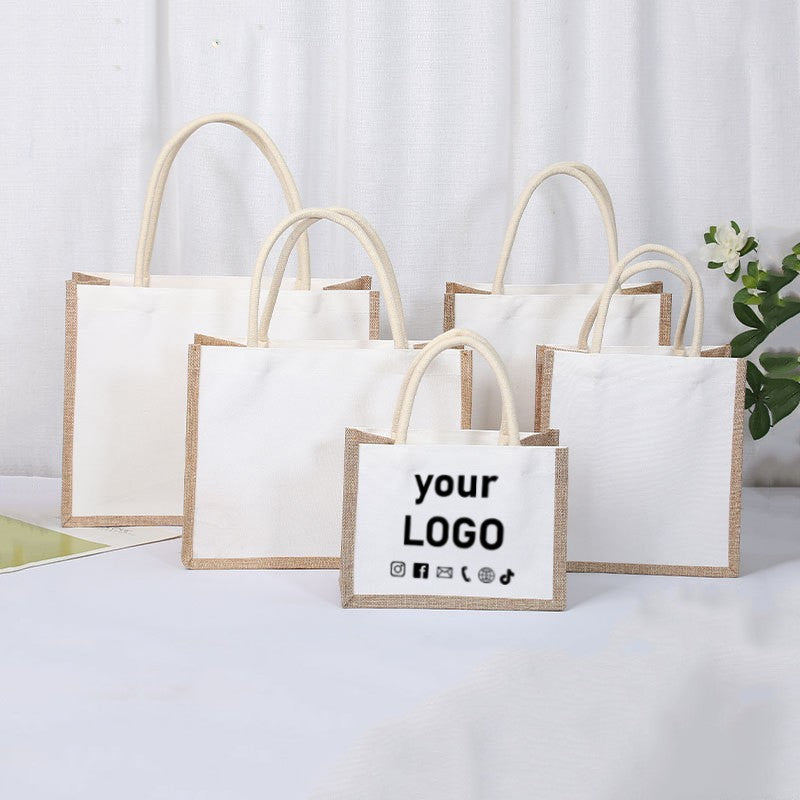 10 custom cotton and linen handbags, linen splicing bags, canvas shopping bags, clothing storage bags, printed logo