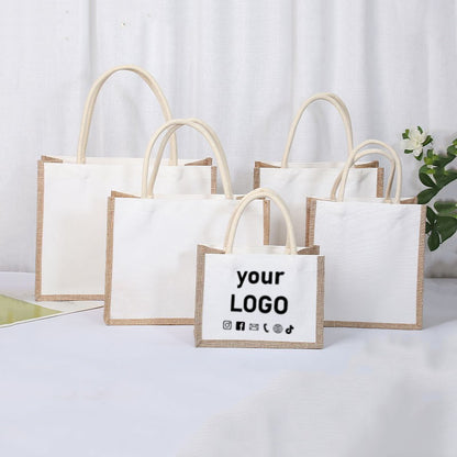 10 custom cotton and linen handbags, linen splicing bags, canvas shopping bags, clothing storage bags, printed logo