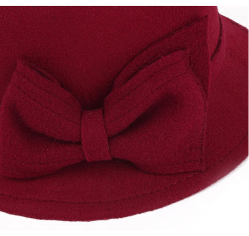 2022 Outono Inverno Fedoras Chapéu Feminino Elegante Vintage Laço Lã Chapéu Feminino Cúpula Feltro Casamento Igreja Boné Jazz Feminino Laço Cartola