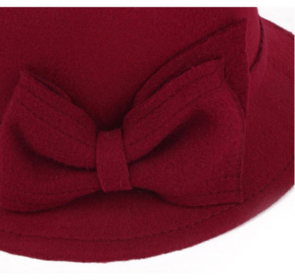 2022 Outono Inverno Fedoras Chapéu Feminino Elegante Vintage Laço Lã Chapéu Feminino Cúpula Feltro Casamento Igreja Boné Jazz Feminino Laço Cartola