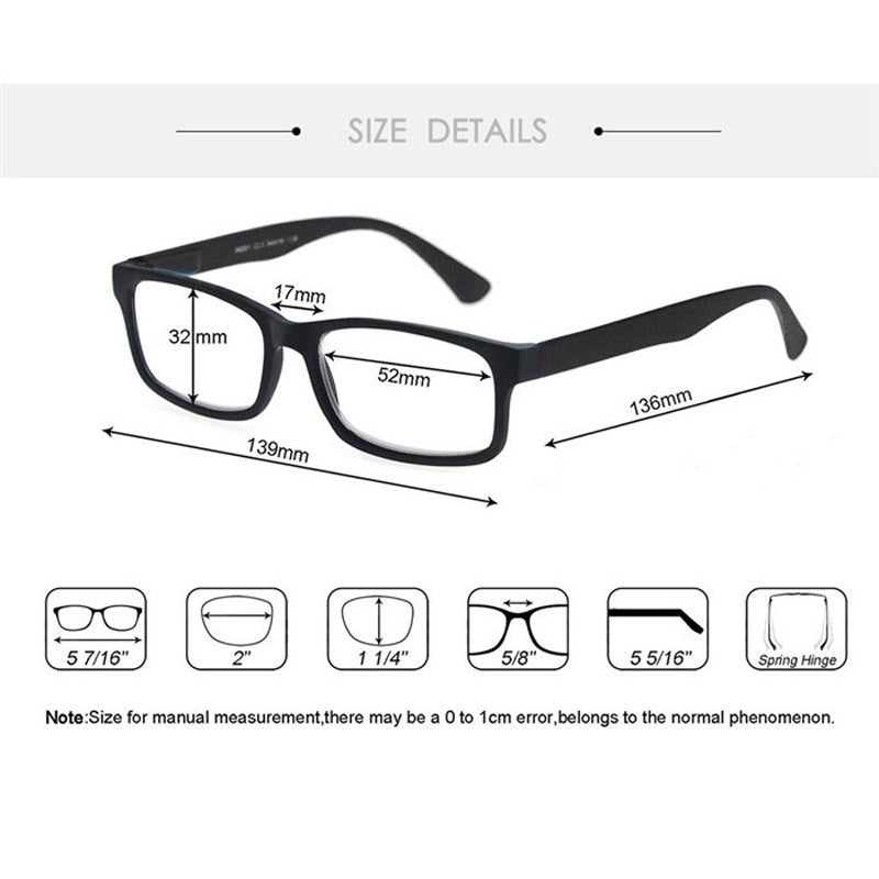 MODFANS Óculos de Leitura Masculino Feminino Retangular Clássico Leitores Eeyeglasses Armação Flexível Dobradiça de Mola com Dioptria +1.0 a +4.0