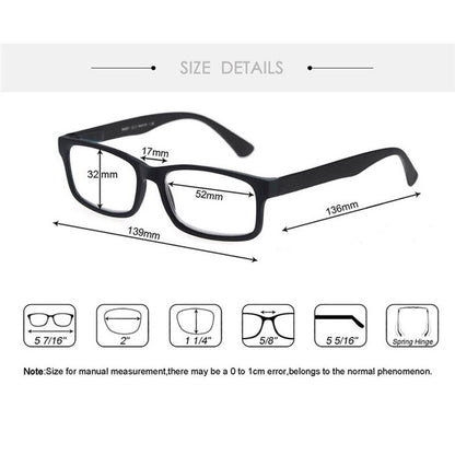 MODFANS Óculos de Leitura Masculino Feminino Retangular Clássico Leitores Eeyeglasses Armação Flexível Dobradiça de Mola com Dioptria +1.0 a +4.0