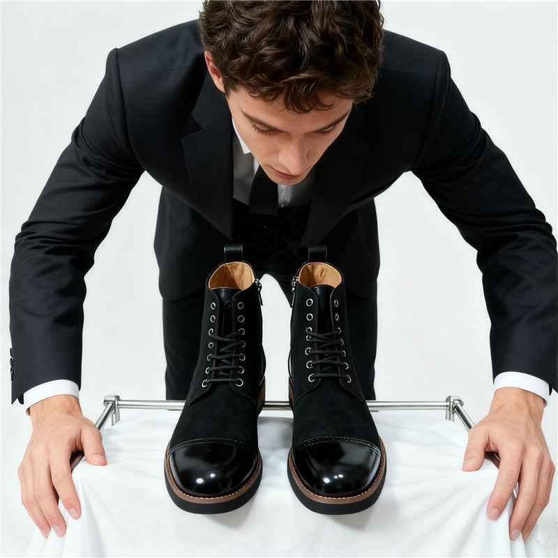 Men's Leather Lace - up Ankle Boots Retro Color - Block Formal Casual Boots Comfortable Non - slip Dress Boots For Daily Wear