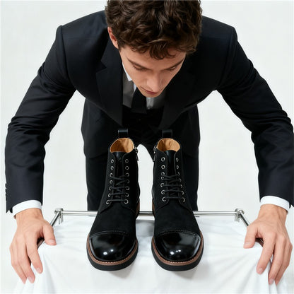 Men's Leather Lace - up Ankle Boots Retro Color - Block Formal Casual Boots Comfortable Non - slip Dress Boots For Daily Wear