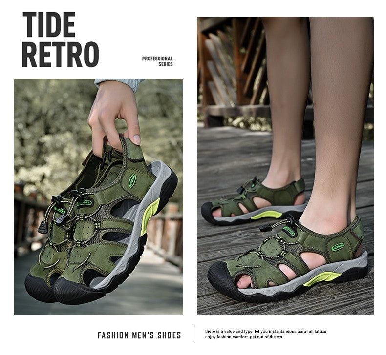 Summer Men's Sandals Classic Genuine Leather Sandals Fashion Outdoor Hiking Shoes Light  Breathable Non-slip Sneakers 38-48