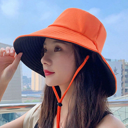 Double-Sided Sun Beach Cap Portable Fisherman Cap Foldable Panama Hat Solid Color Anti-UV Spring Summer Outdoor Beach Visor