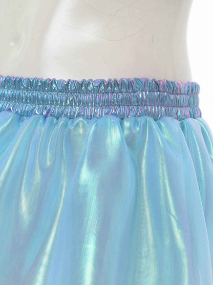 Womens Tiered A-line Pleated Short Skirt Shiny Glitter Skirt for Rave Festival Pole Dance Bar Party Skirt Night Club Costume