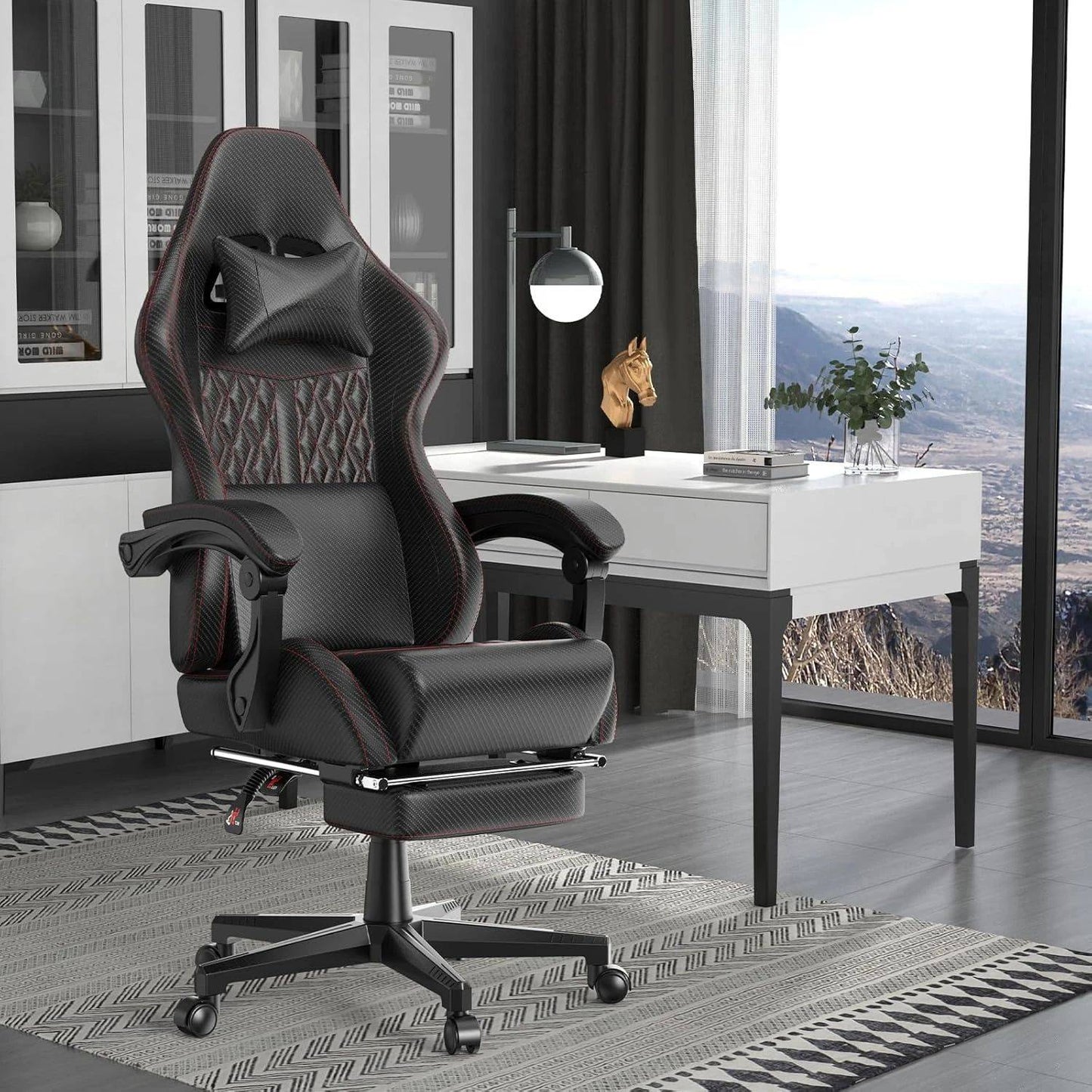 [Limited Time Offer, Clearance!]Vintage PU Leather Gaming Chair, High Back Gamer Chair with Massage, Ergonomic Computer Office C