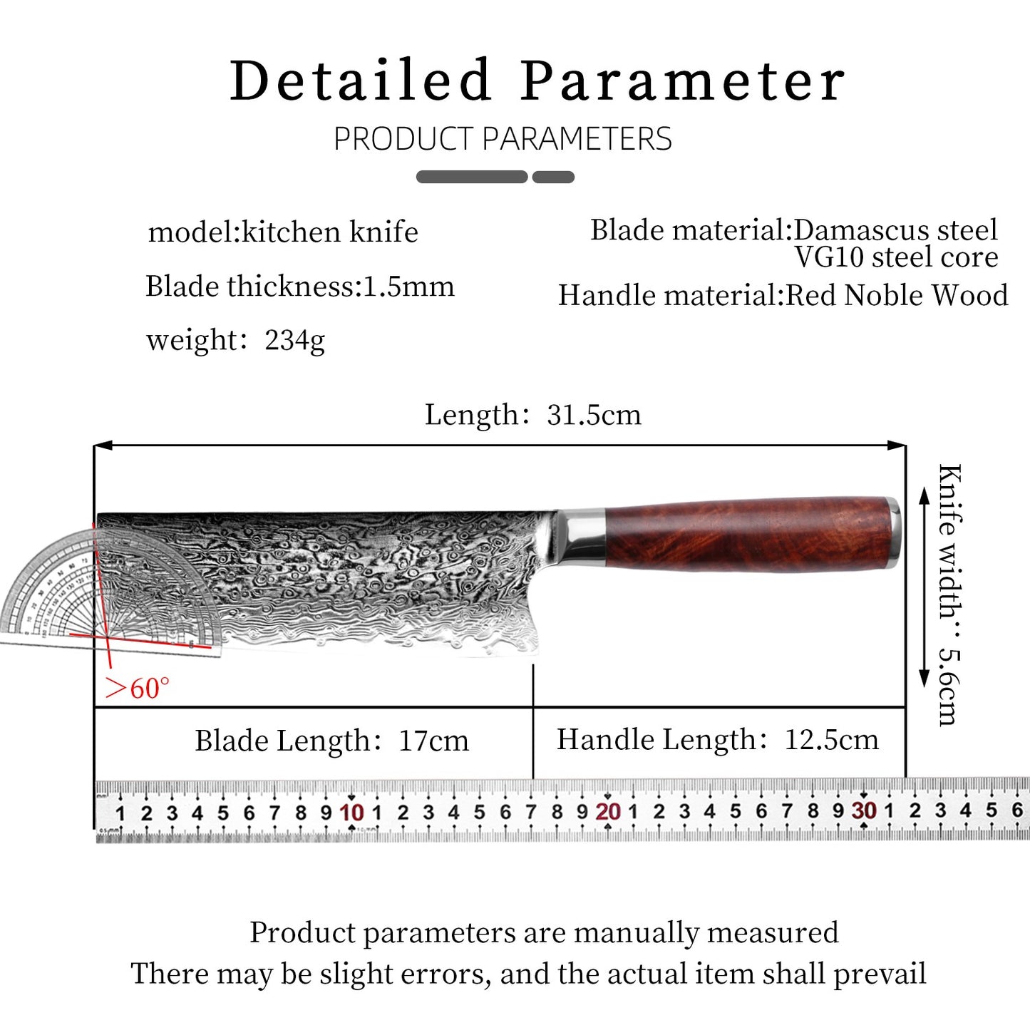 Faca de Chef Aço Damasco 67 Camadas Lâmina VG10 Cabo de Madeira Cutelo para Carne Legumes Faca de Cozinha Japonesa Nakiri Messer