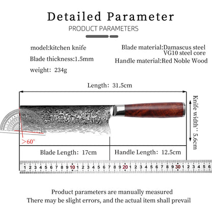 Faca de Chef Aço Damasco 67 Camadas Lâmina VG10 Cabo de Madeira Cutelo para Carne Legumes Faca de Cozinha Japonesa Nakiri Messer