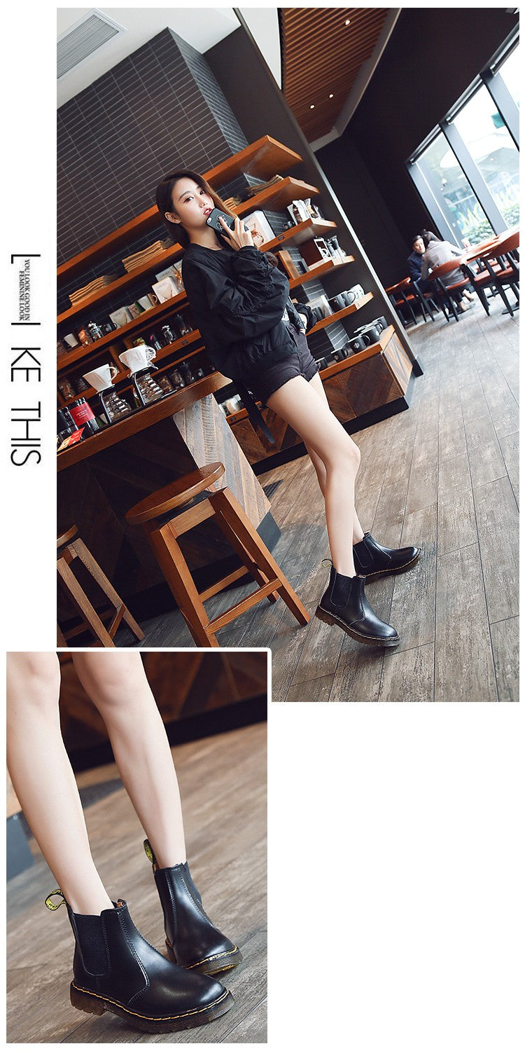 New Unisex Autumn Breathable Leather Ankle Boots Smooth Leather Platform Chelsea Boot for Women Men Platform Boots