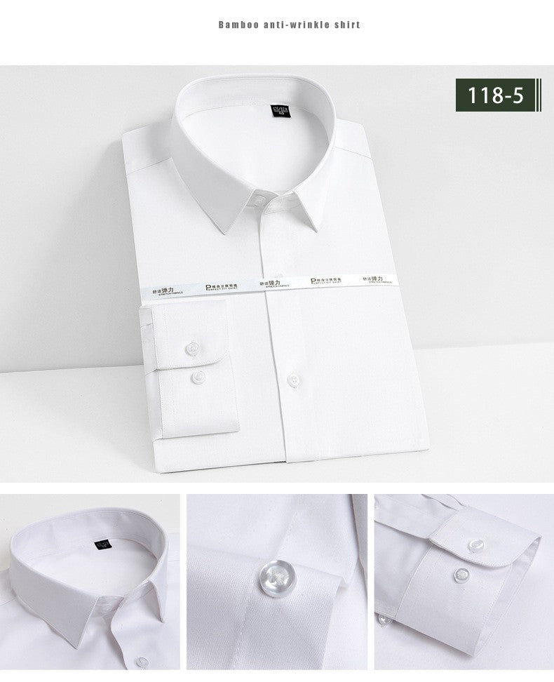 Men's white shirt long sleeved wedding business non ironing formal wear professional workwear casual wrinkle resistant shirt