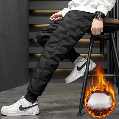 Men's Outdoor Casual down Trousers Windproof Waterproof Winter Warm Cotton Pants Dstring Waist Long Polyester Fiber