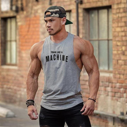 TRAIN LIKE A MACHINE Cotton Bodybuilding Tank Top Mens Workout Singlets Fitness Stringer Clothing  Sleeveless Men's casual vest