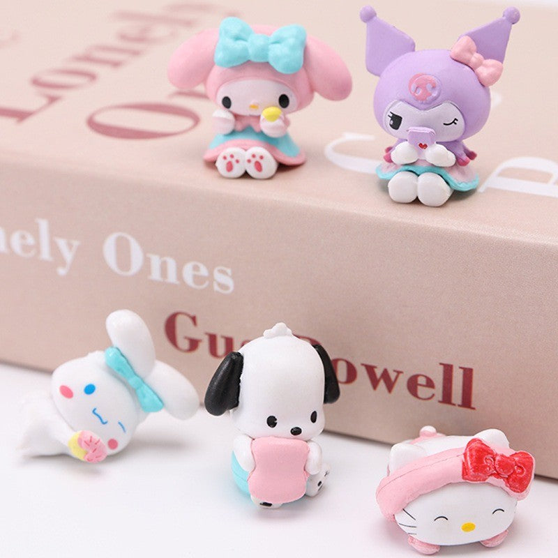 Kit com 5 peças - Sanrio Cinnamoroll, Figura de Anime Pochacco Kuromi Pom Pom Purin Hello Kitty, Bonecos de Ação Modelo My Melody, Presentes