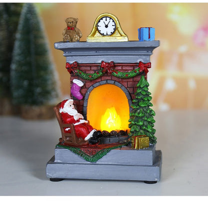 Christmas Glowing Ornaments Santa Claus Snowman Fireplace Resin LED Night Light Christmas Decoration Holiday Kids Toys Gift