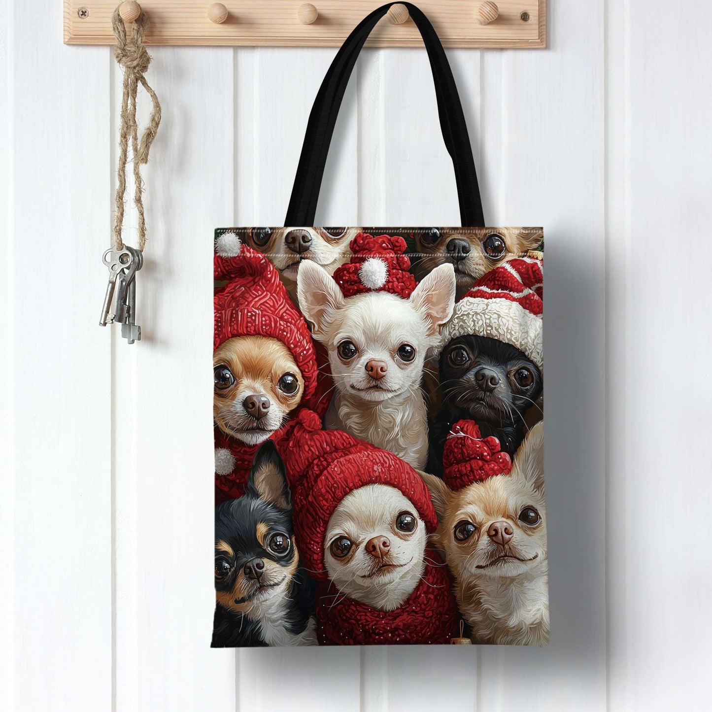 1pc Chihuahua Print Polyester Tote Bag, Durable Reusable Shopping Shoulder Bag with Cute Animal Design