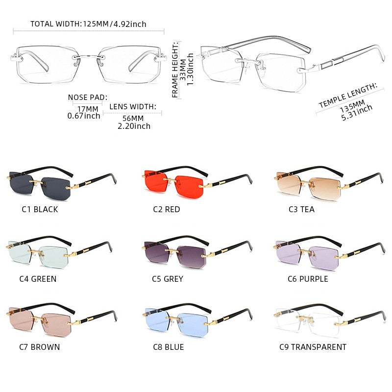 Óculos de Sol da Moda Sem Aro Masculino Feminino Populares Sem Armação Óculos de Sol Masculino Feminino Clássico Pequeno Quadrado Verão Viagem Sombras