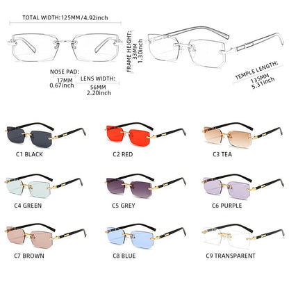 Óculos de Sol da Moda Sem Aro Masculino Feminino Populares Sem Armação Óculos de Sol Masculino Feminino Clássico Pequeno Quadrado Verão Viagem Sombras