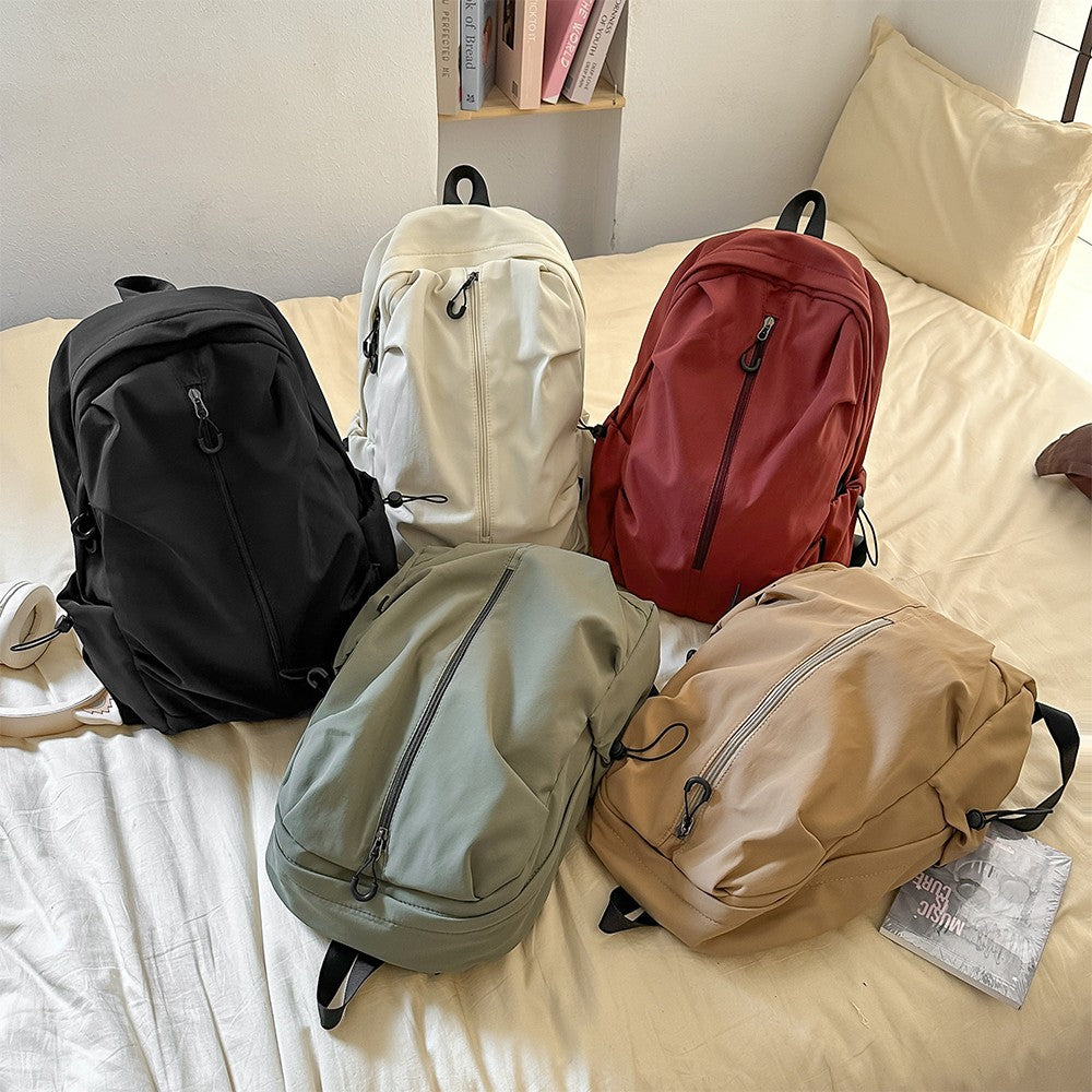 Korean Style Simple Solid Color Zipper Computer Backpack, School and Commuting Backpack