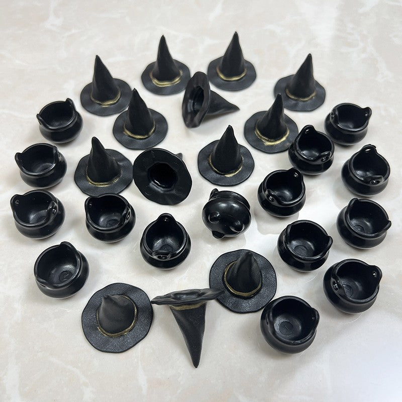 10pcs Halloween Witch Hat Decorations Miniature Hats Cauldron Pots Kettle Ornament Halloween Party Home Decoration DIY Crafts