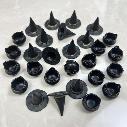 10pcs Halloween Witch Hat Decorations Miniature Hats Cauldron Pots Kettle Ornament Halloween Party Home Decoration DIY Crafts