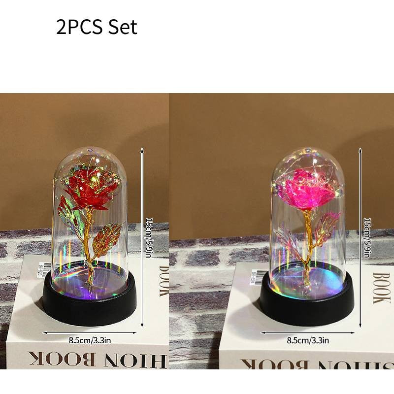 Eternal Rose Flowers Artificial Foil Flower in Glass Glow Immortal Flower LED Roses Lamp Flores Eternas Christmas Lover Gift