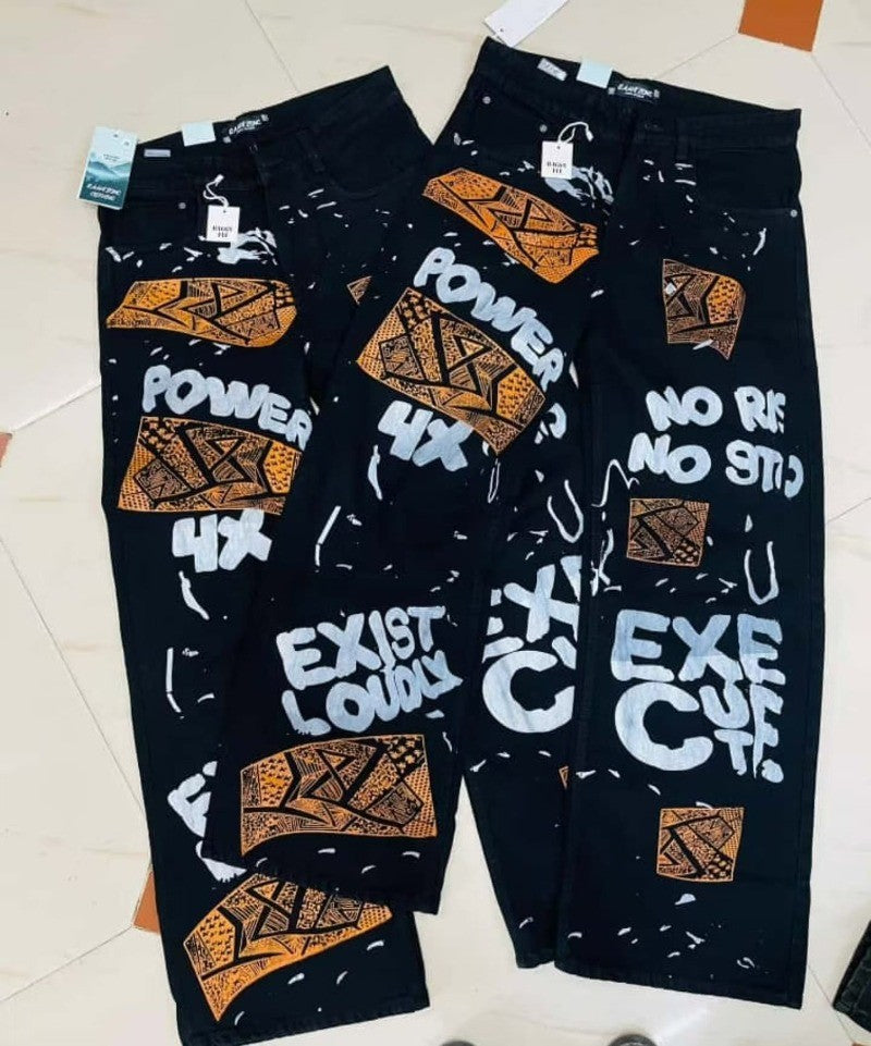 European and American fashion big pattern personality women men high waist jeans Y2K Harajuku casual jeans oversized loose pants