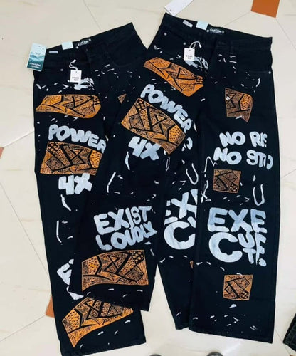 European and American fashion big pattern personality women men high waist jeans Y2K Harajuku casual jeans oversized loose pants